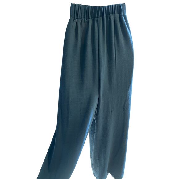 Blue Wide-Leg High-Waisted Tie-Front Pants – Size Large – Flowy Minimalist Chic - Picture 4 of 10